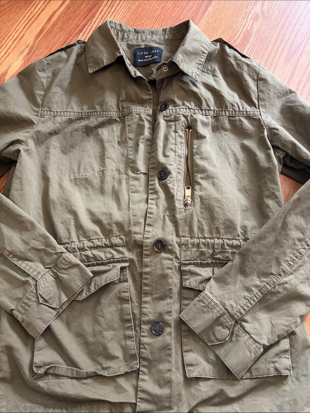 Love Tree Olive Green Military Field Jacket with Chest Zip